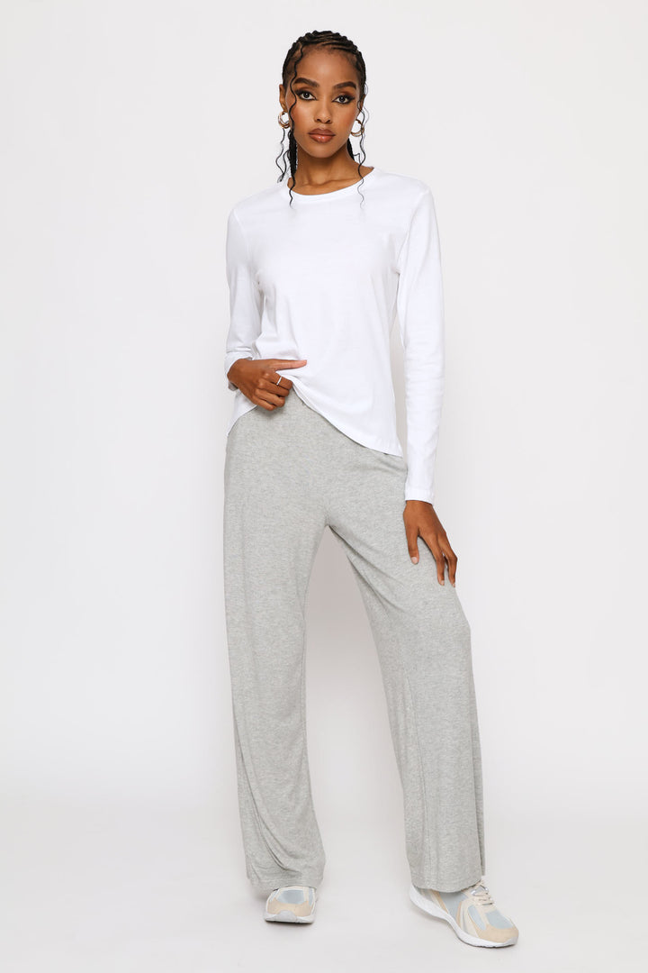 Long Sleeve Cotton Crew Tee - White