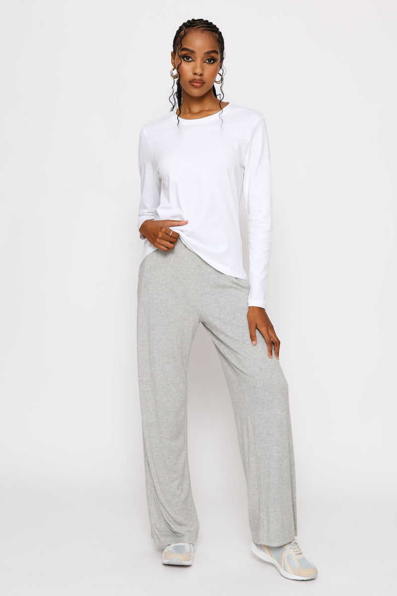 Long Sleeve Cotton Crew Tee - White