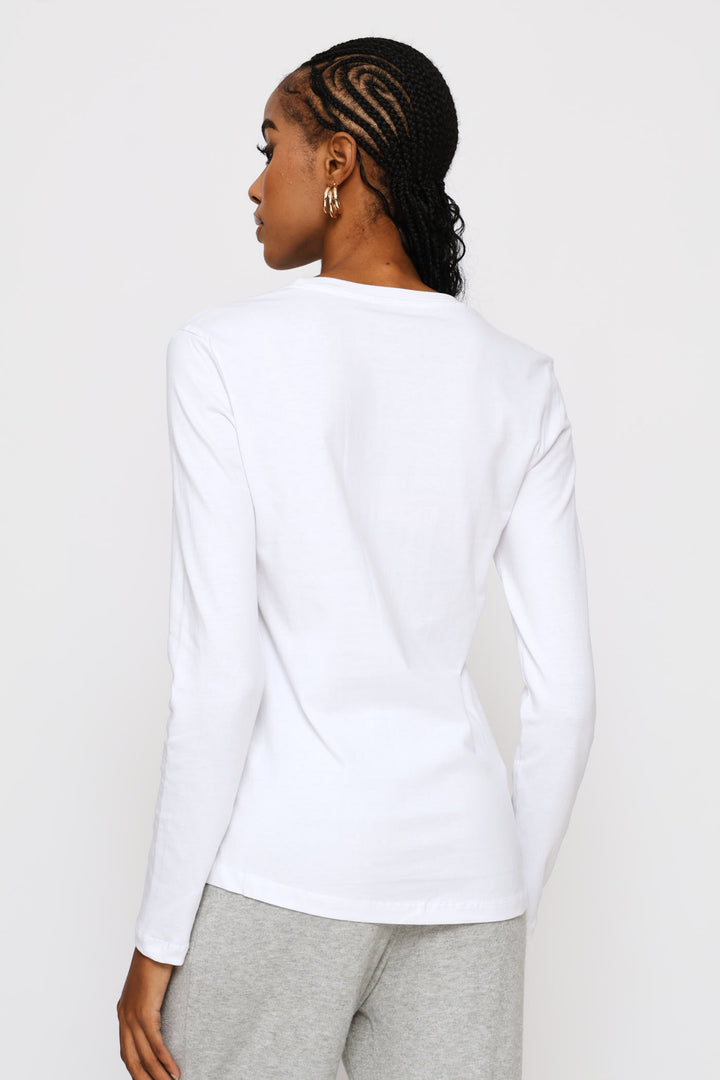 Long Sleeve Cotton Crew Tee - White