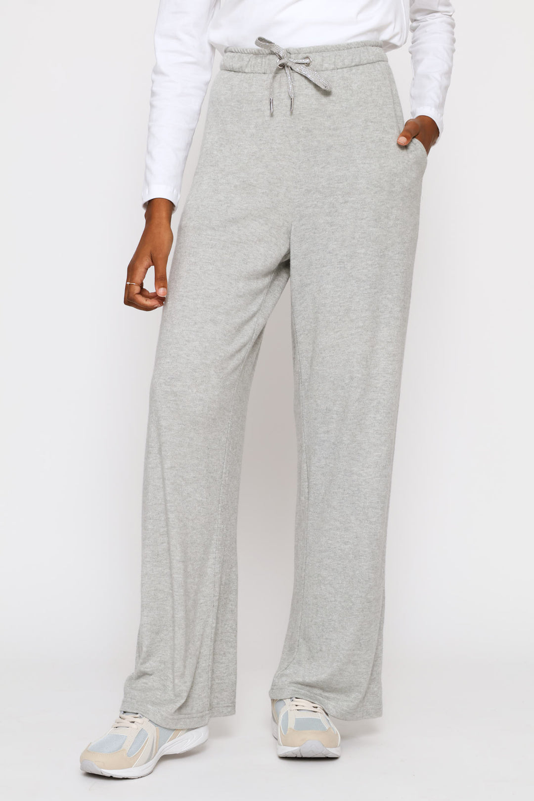 Luxe Leisure Wide Leg Trackpants - Grey Melange