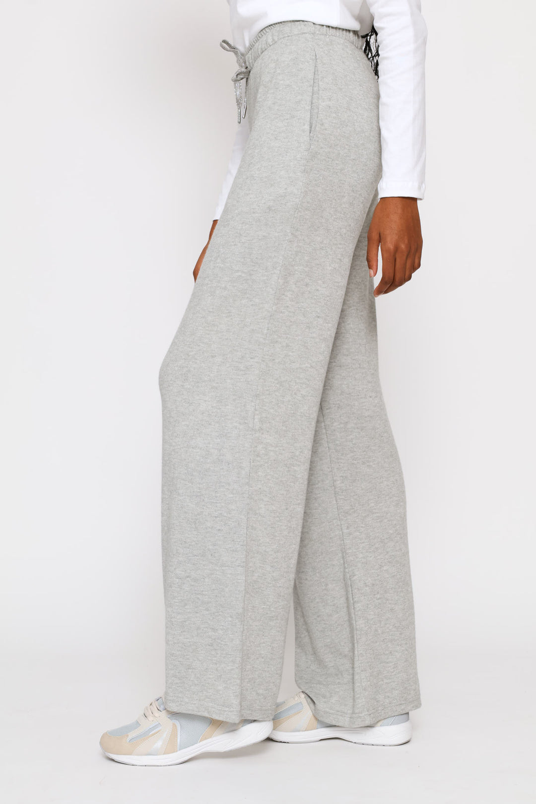 Luxe Leisure Wide Leg Trackpants - Grey Melange