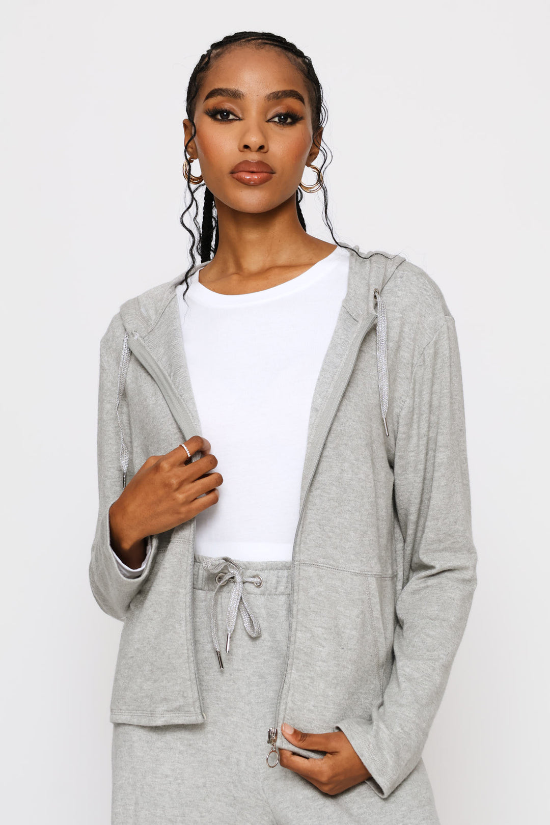 Zip Through Luxe Leisure Hoody - Grey Melange