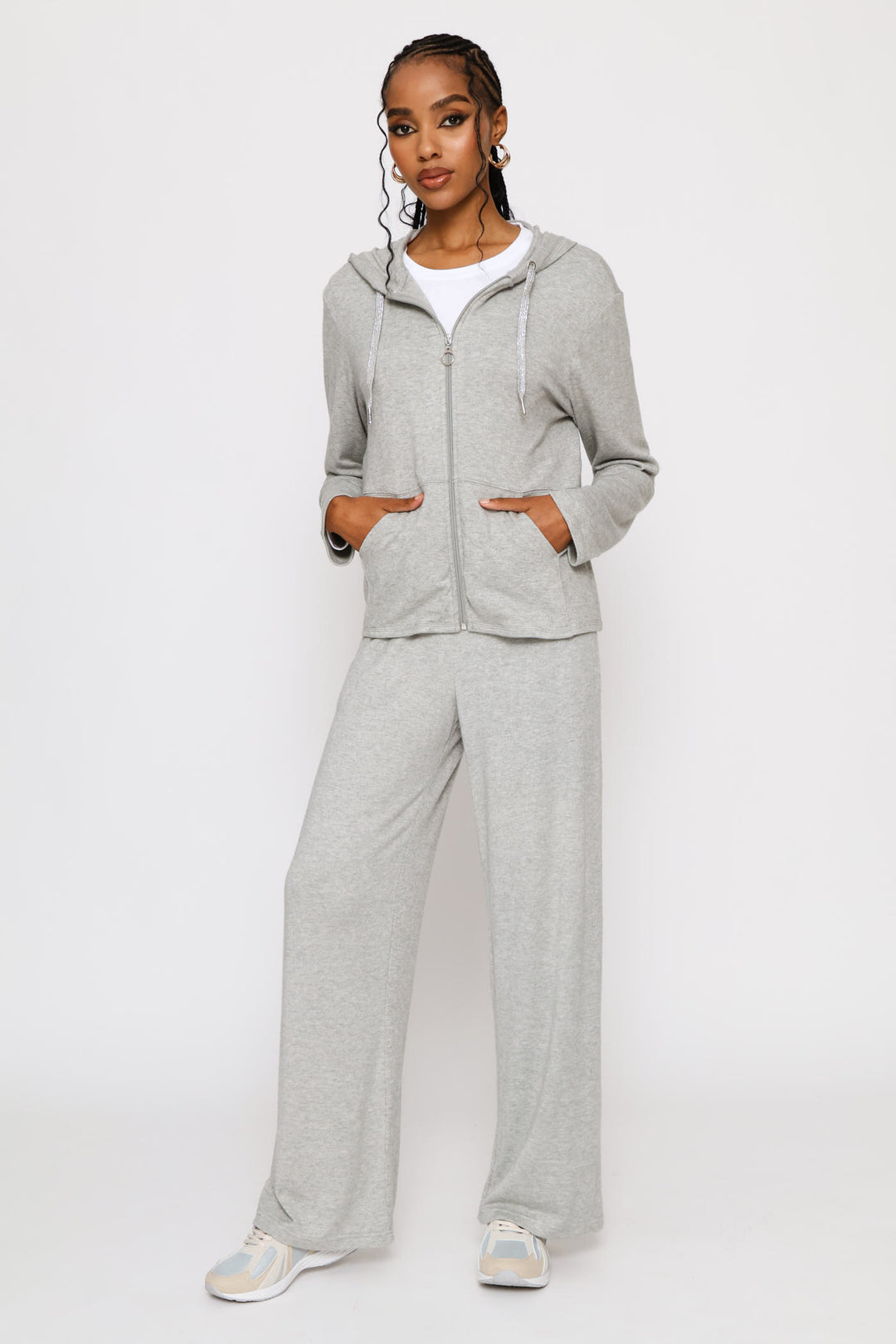 Zip Through Luxe Leisure Hoody - Grey Melange