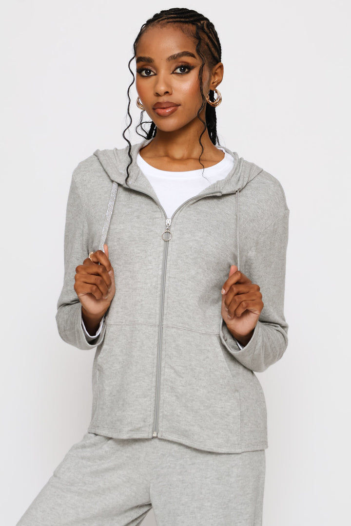 Zip Through Luxe Leisure Hoody - Grey Melange