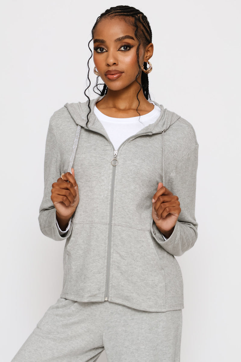 Zip Through Luxe Leisure Hoody - Grey Melange