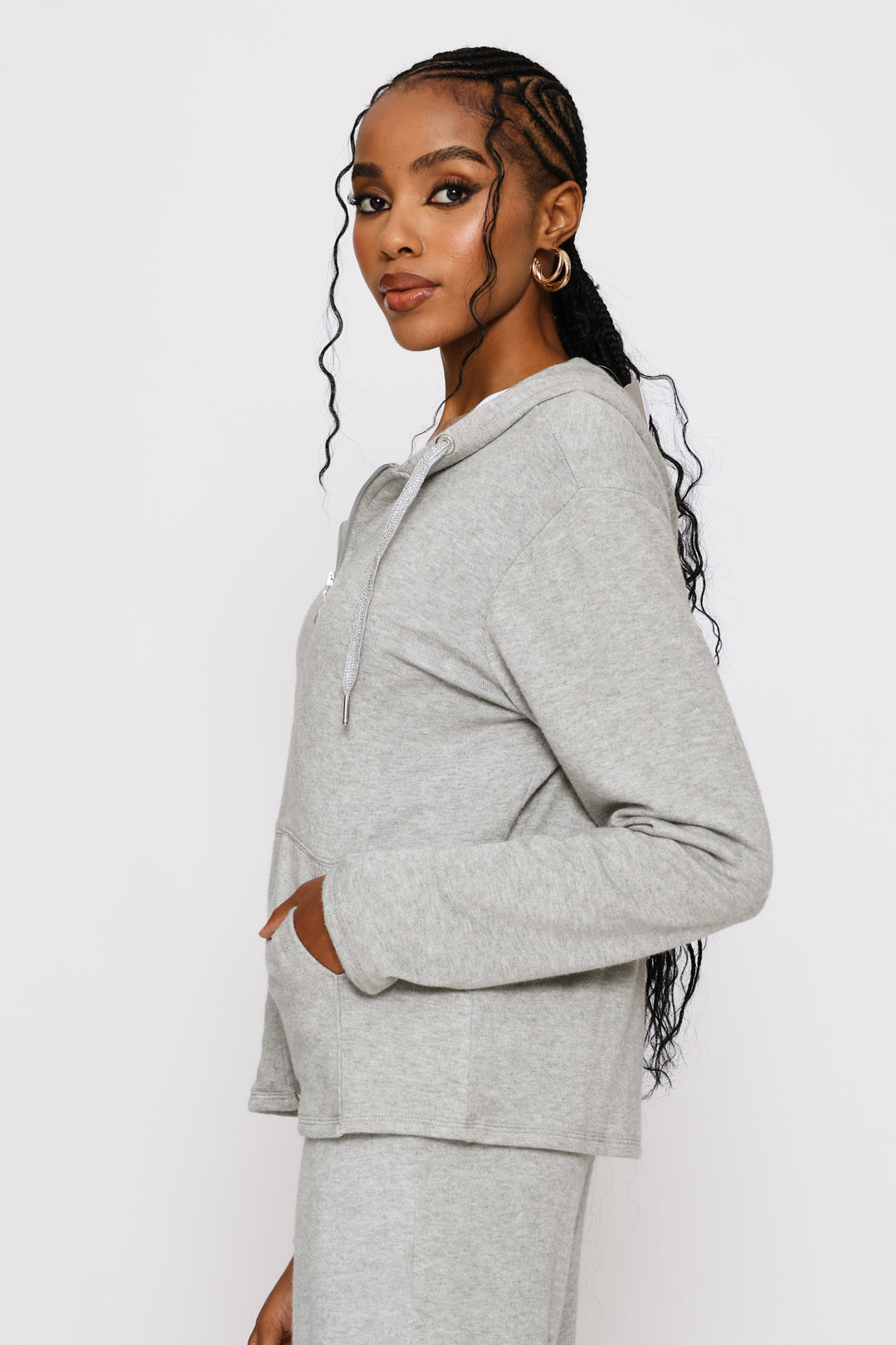 Zip Through Luxe Leisure Hoody - Grey Melange