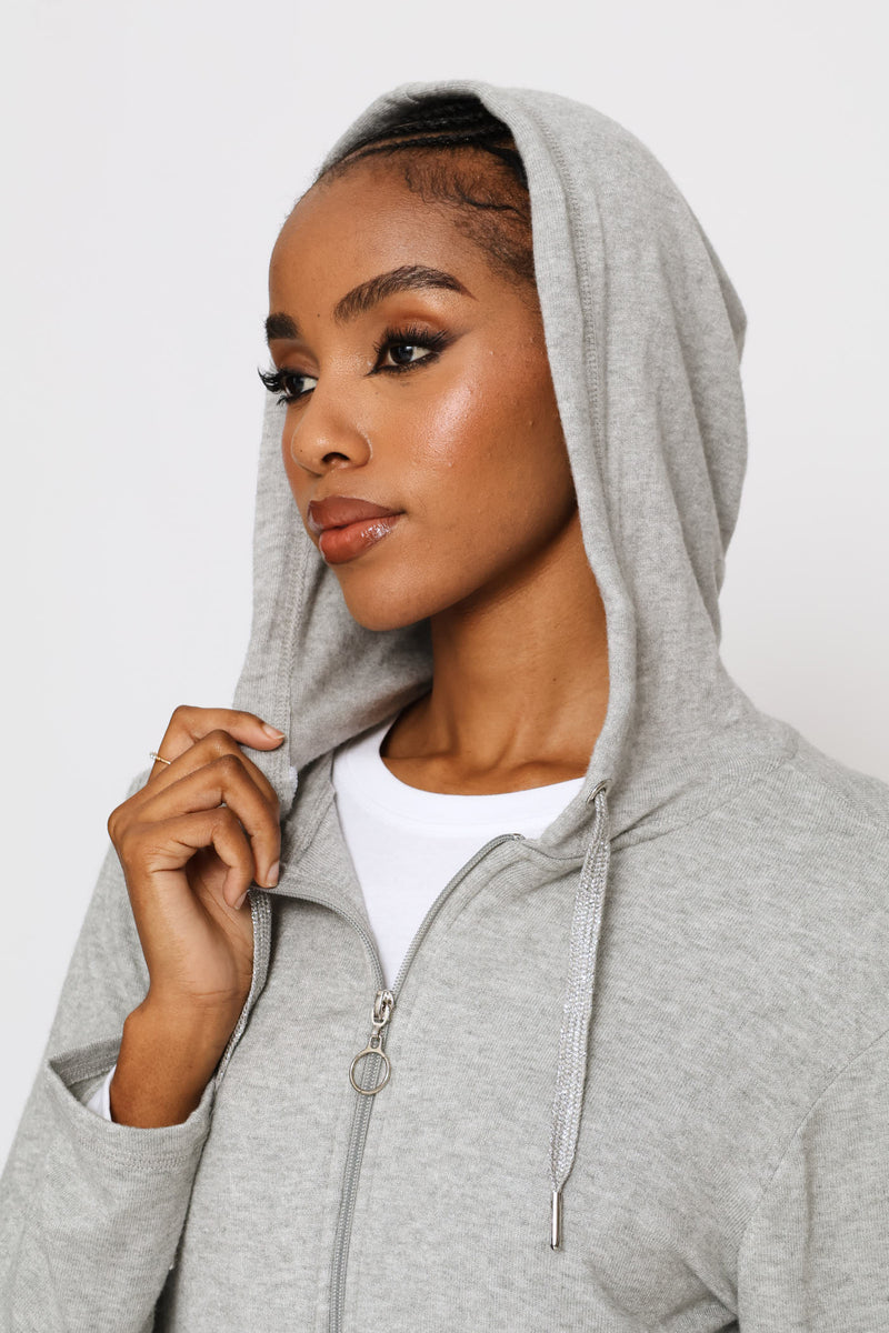 Zip Through Luxe Leisure Hoody - Grey Melange