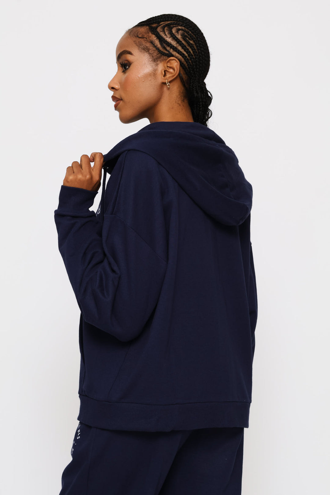 Cotton Zip Through Emblem Hoody - French Navy