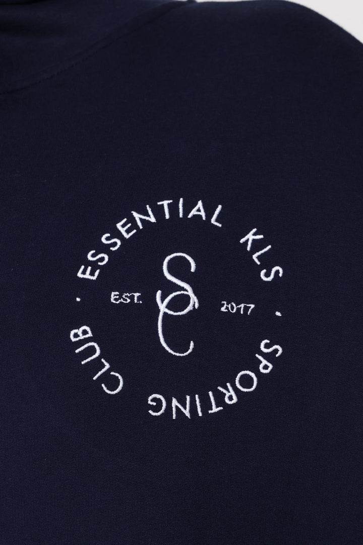 Cotton Zip Through Emblem Hoody - French Navy