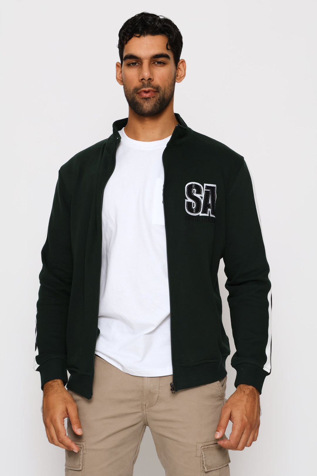 SA Supporters Chest Print Zip Thru Fleece Top - Dark Green