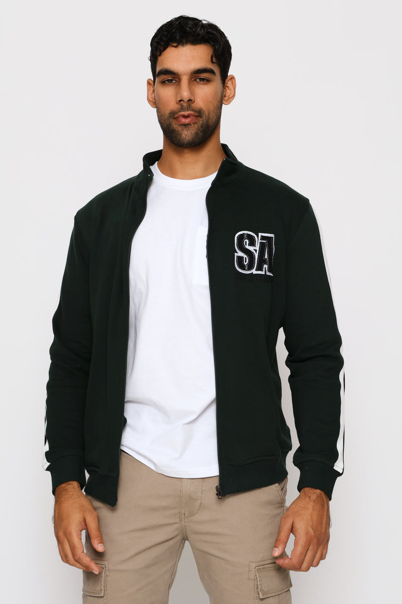 SA Supporters Chest Print Zip Thru Fleece Top - Dark Green