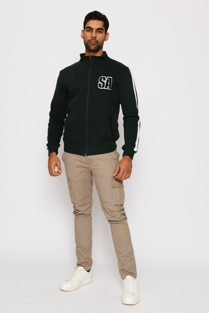 SA Supporters Chest Print Zip Thru Fleece Top - Dark Green