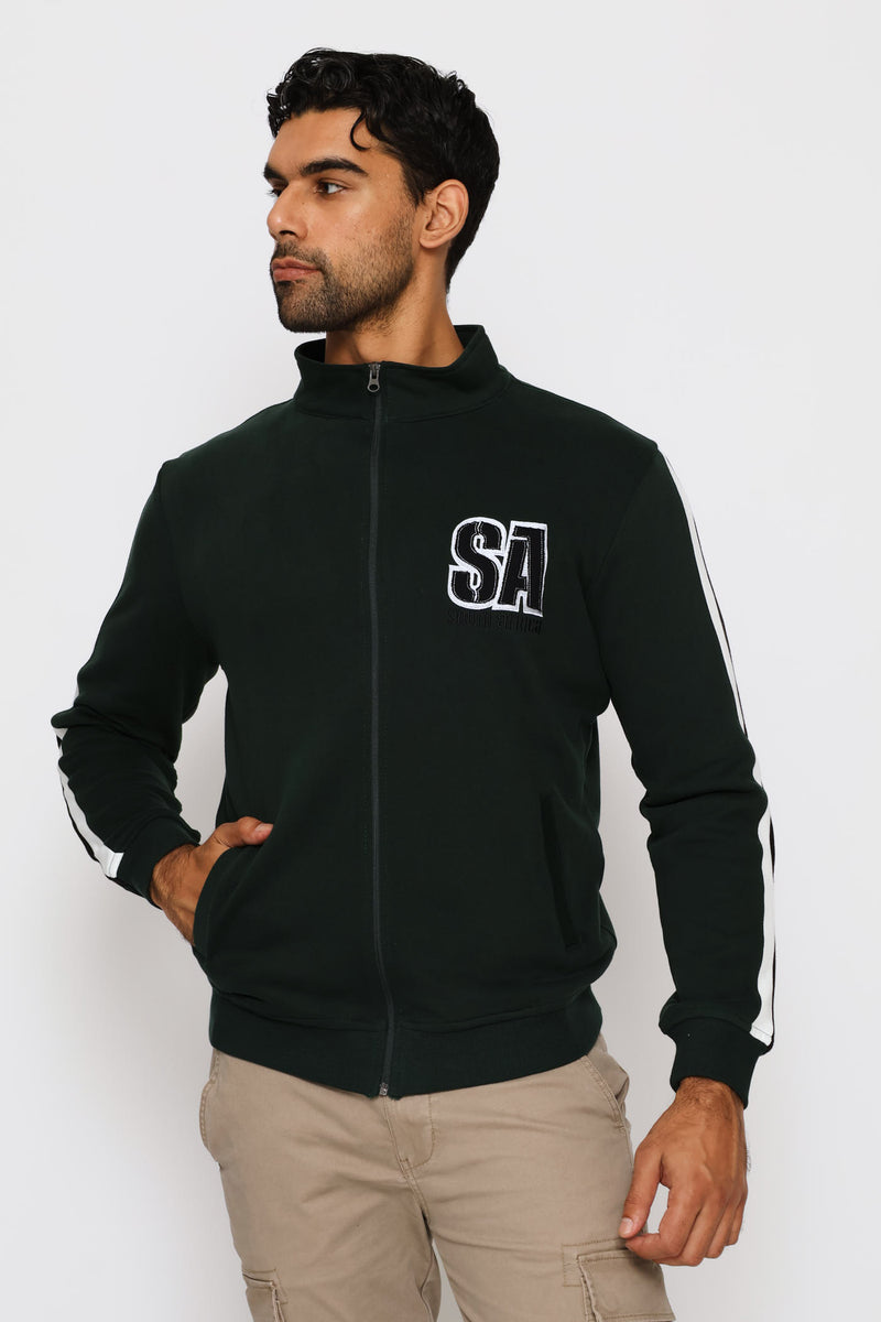 SA Supporters Chest Print Zip Thru Fleece Top - Dark Green