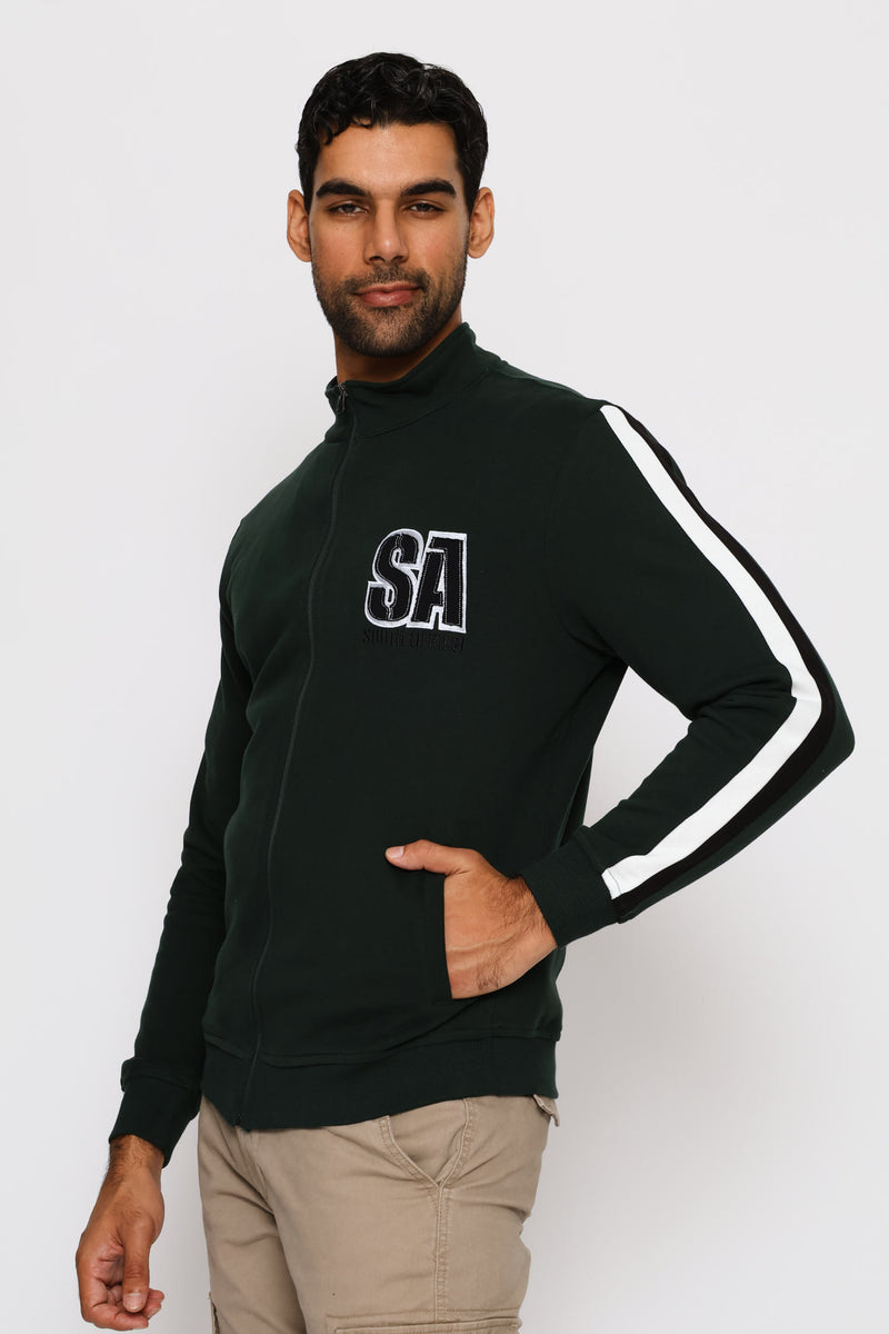 SA Supporters Chest Print Zip Thru Fleece Top - Dark Green