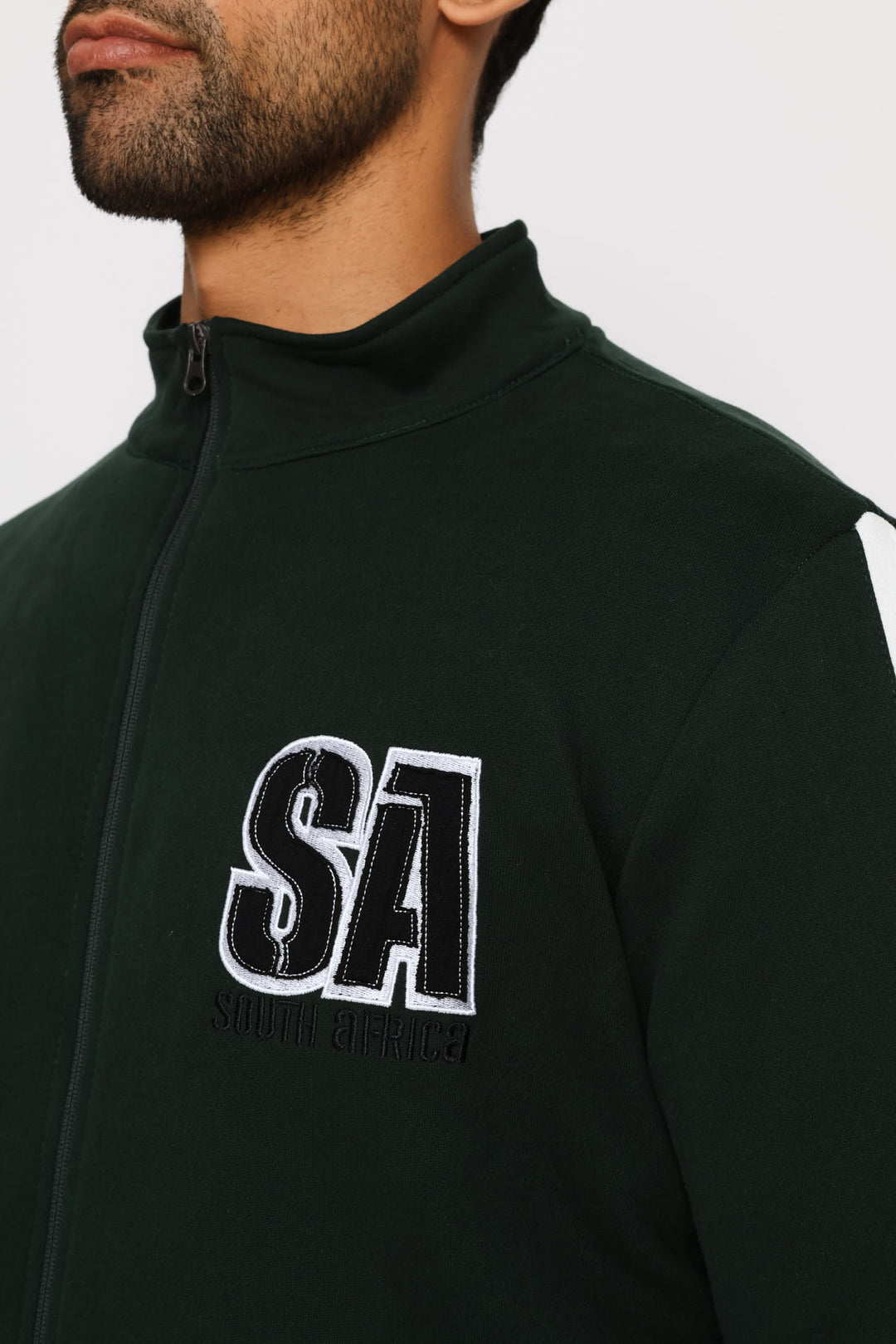 SA Supporters Chest Print Zip Thru Fleece Top - Dark Green