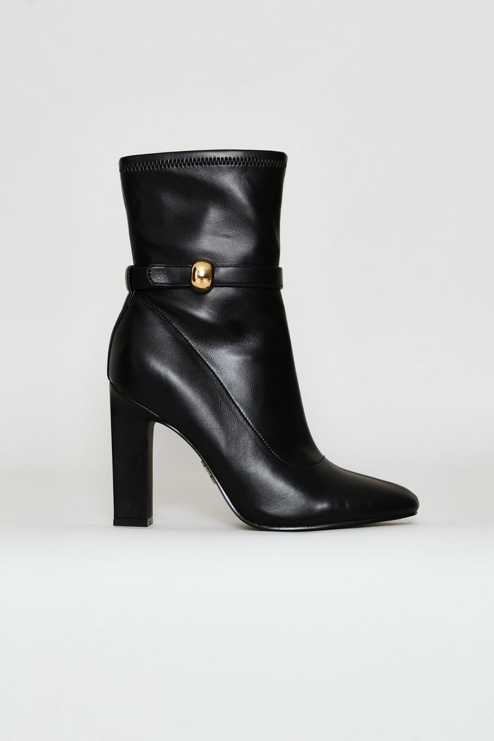 Gold Detail Pointy Boot - Black