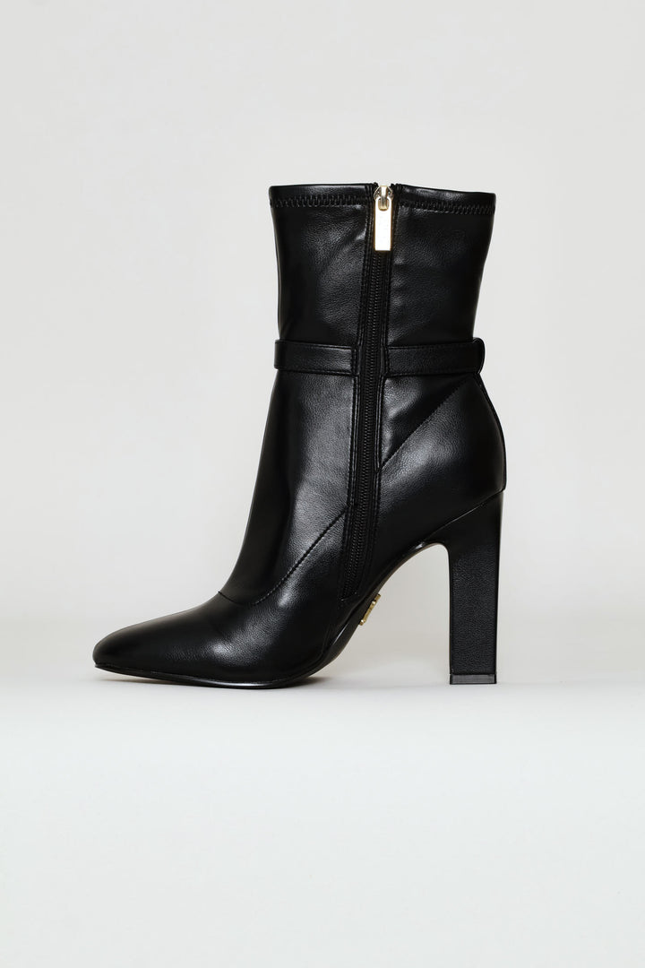 Gold Detail Pointy Boot - Black