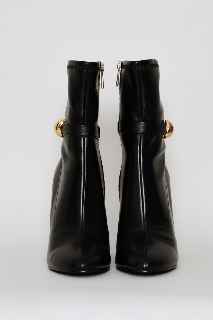 Gold Detail Pointy Boot - Black