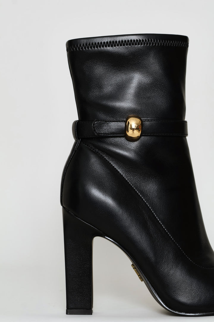 Gold Detail Pointy Boot - Black
