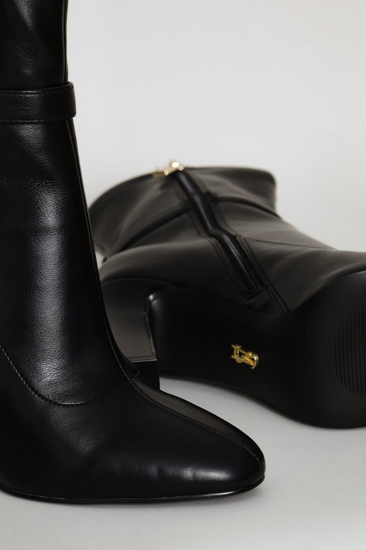 Gold Detail Pointy Boot - Black