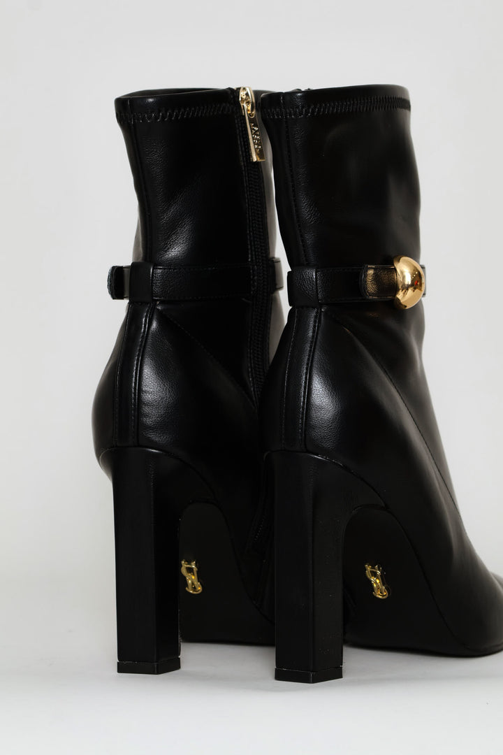 Gold Detail Pointy Boot - Black