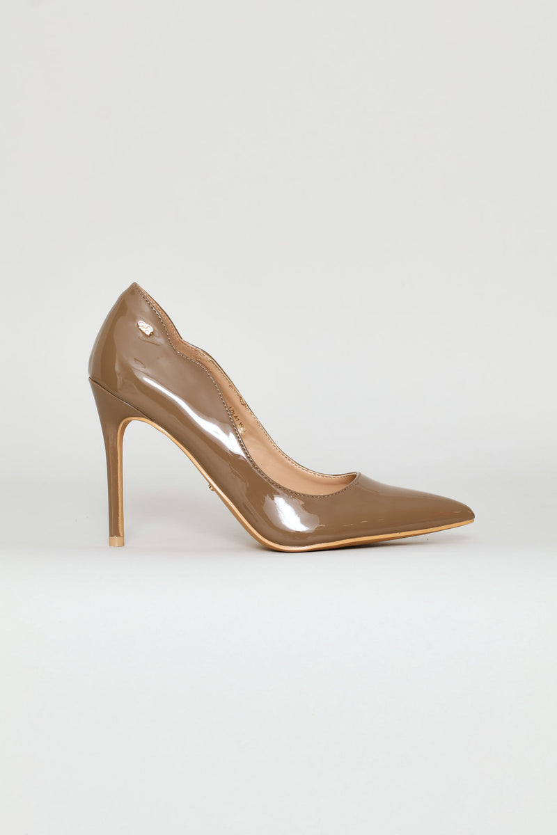 Lola 1 Scalloped Patent Stiletto Heel - Taupe