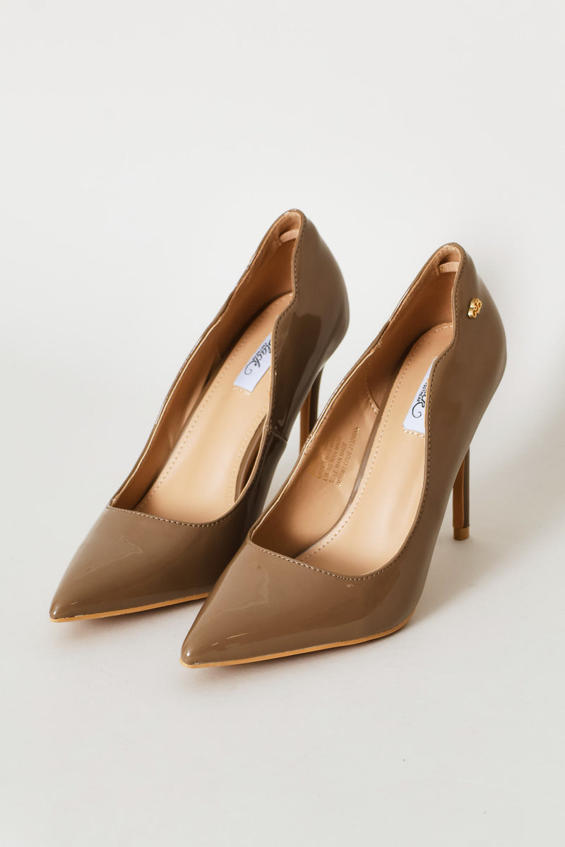 Lola 1 Scalloped Patent Stiletto Heel - Taupe