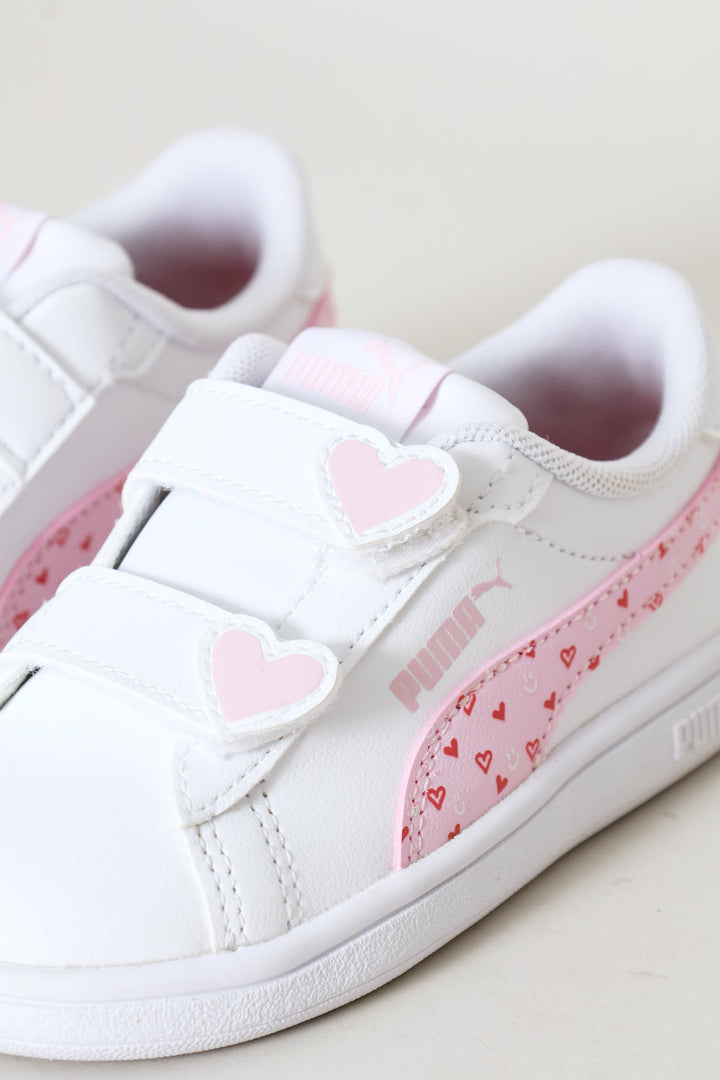 Pre-Girls Smash 3.0 Hearty V Sneaker - White/Pink