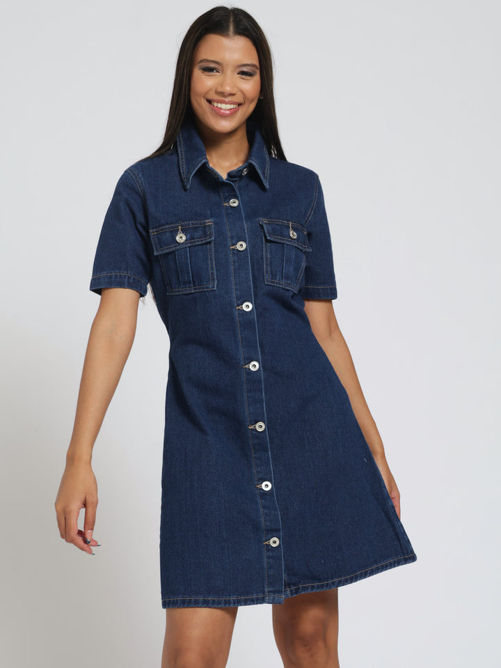 Rigid Denim Dress - Dark Wash Ink