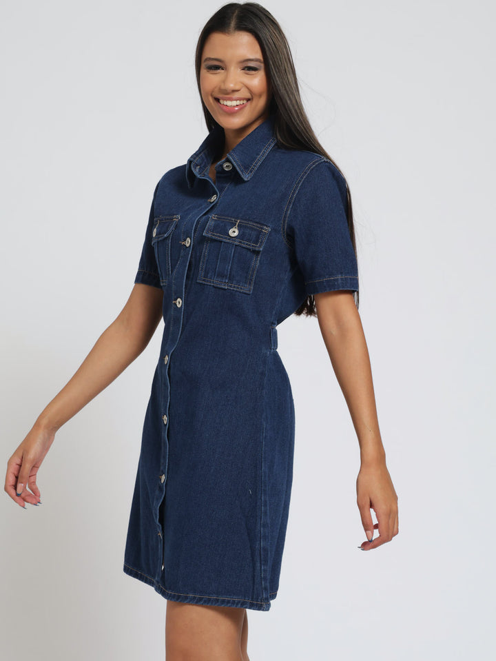 Rigid Denim Dress - Dark Wash Ink