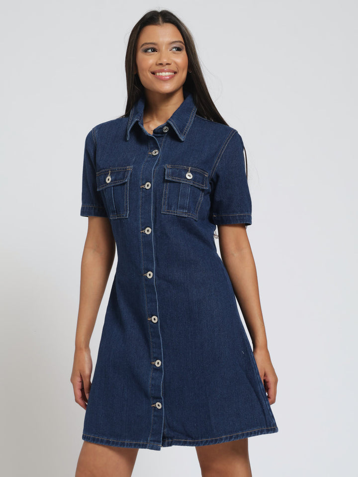Rigid Denim Dress - Dark Wash Ink