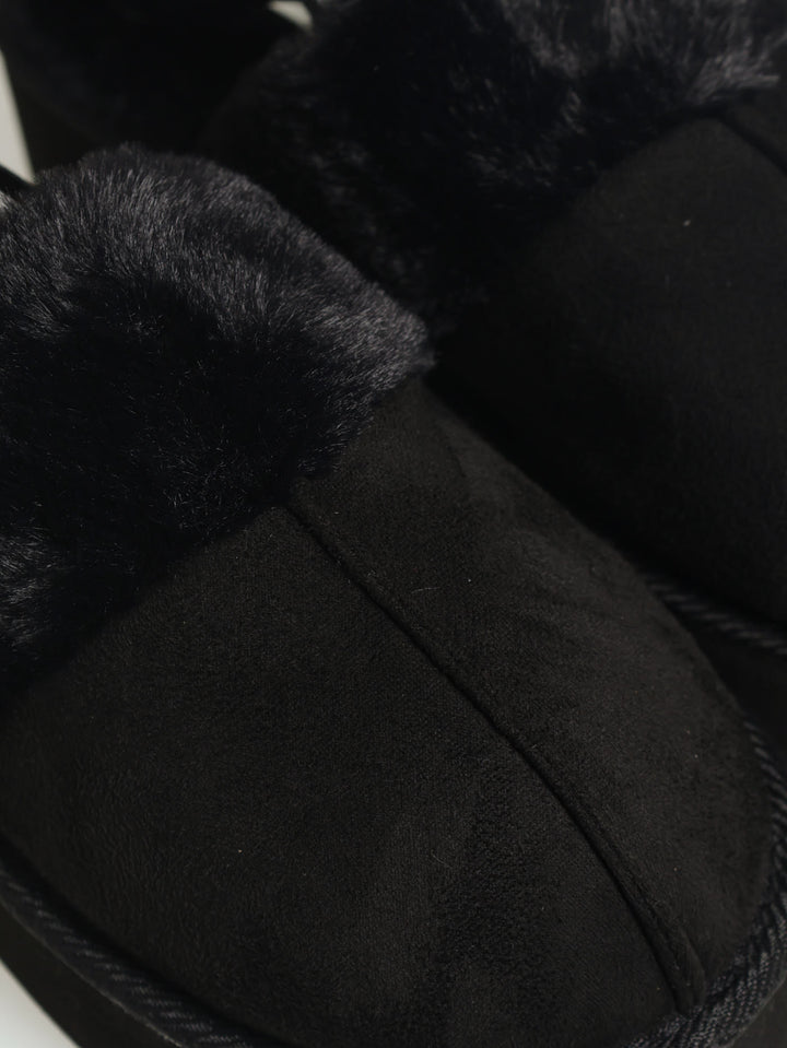 Platform Slingback Slipper With Fur Topline - Black