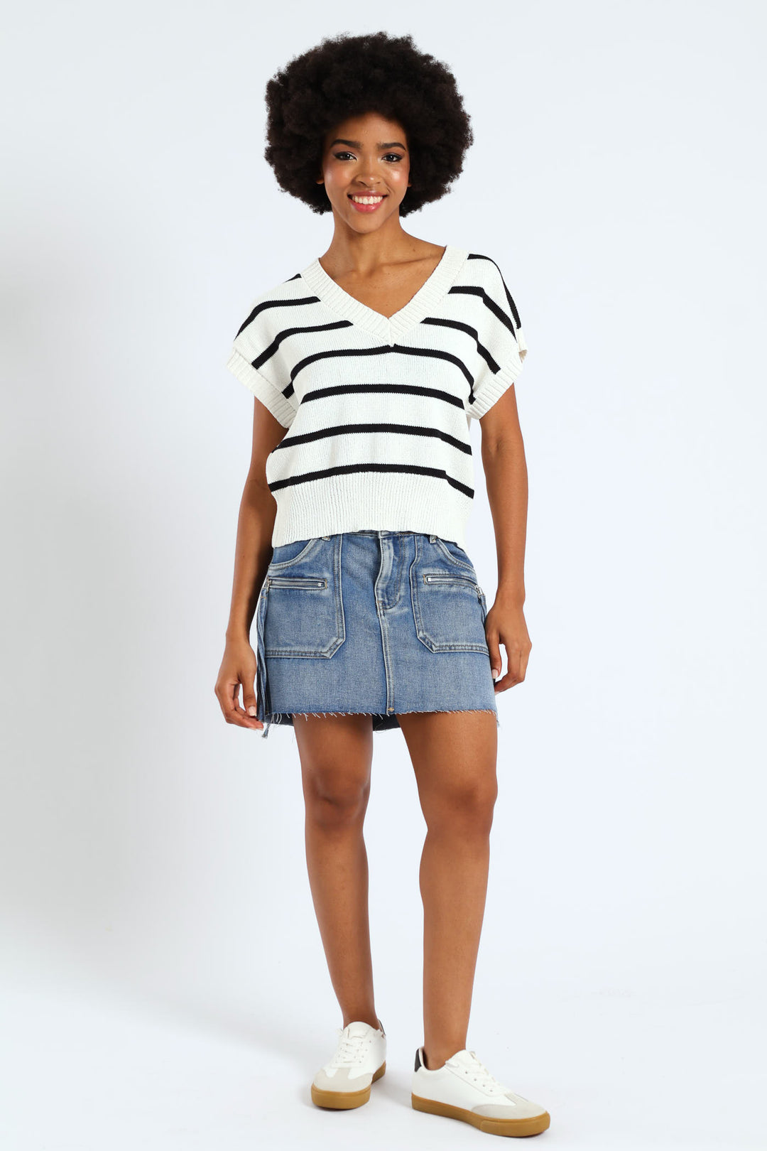 Stripe Knit Tee - White