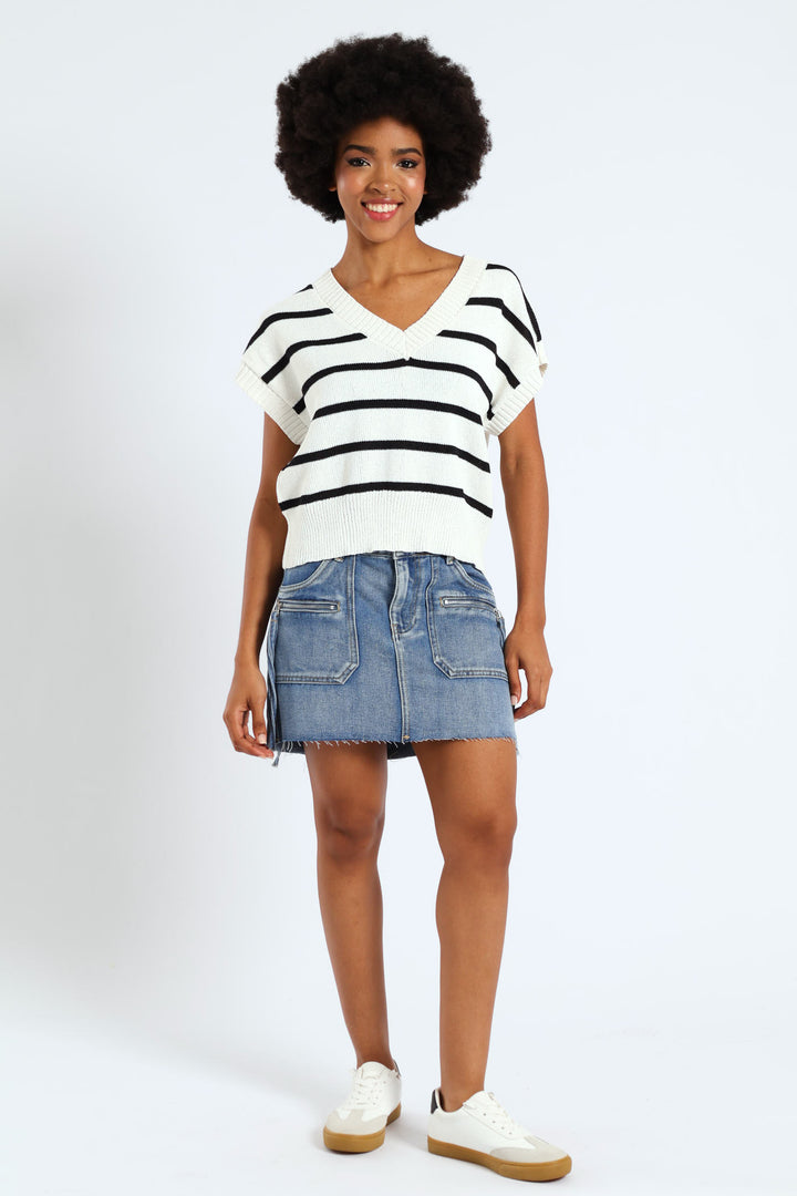 Stripe Knit Tee - White