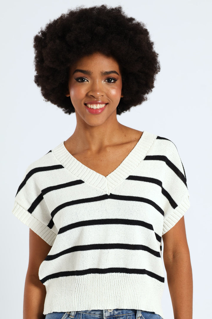 Stripe Knit Tee - White