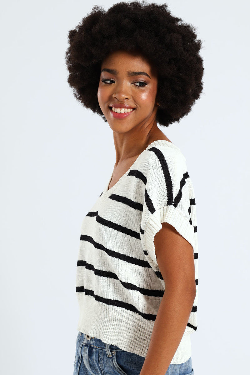 Stripe Knit Tee - White