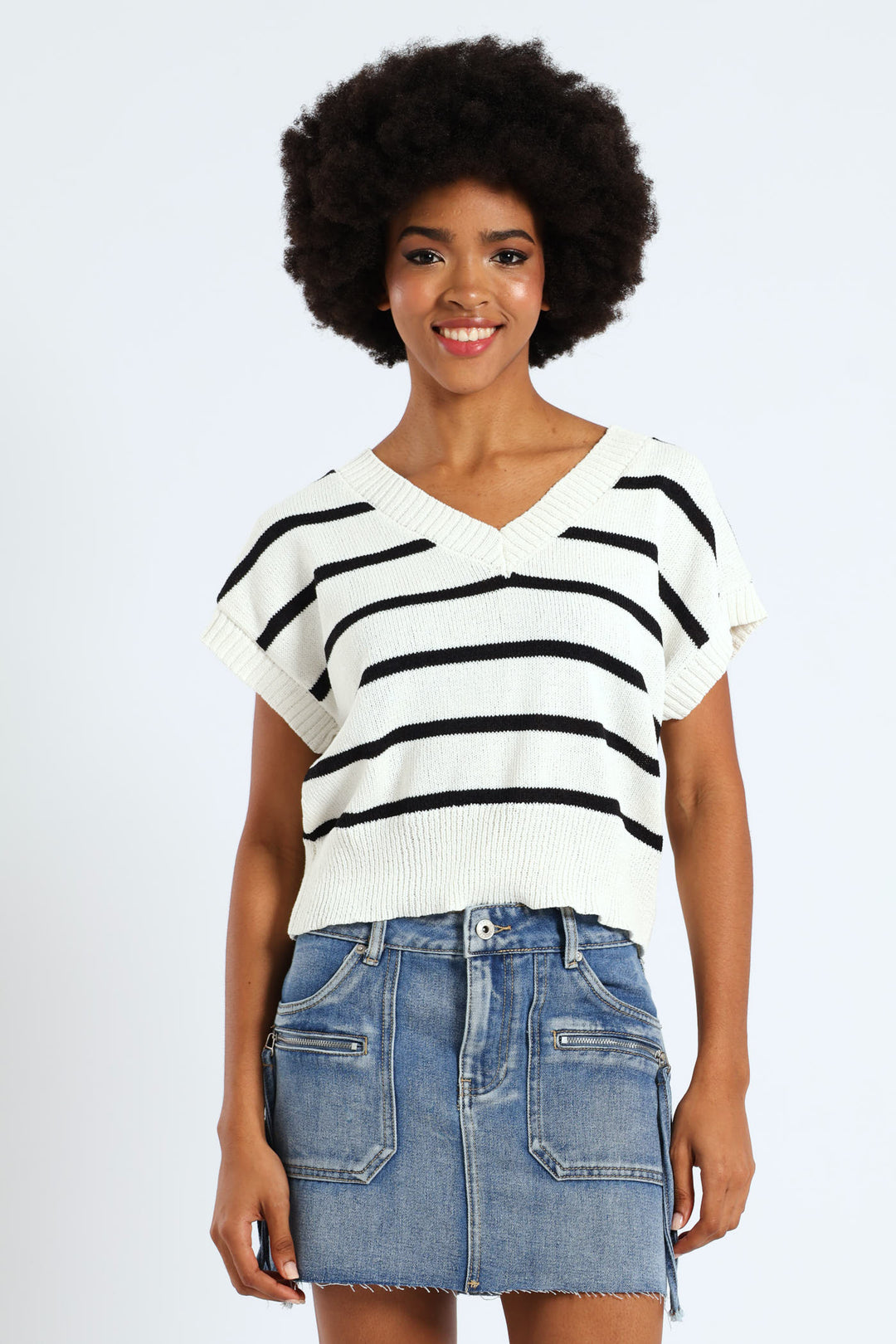 Zip Detail Denim Mini Skirt - Salty Dark Wash