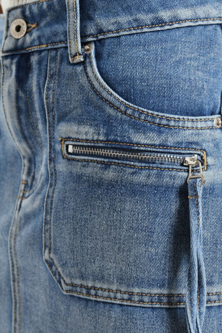 Zip Detail Denim Mini Skirt - Salty Dark Wash