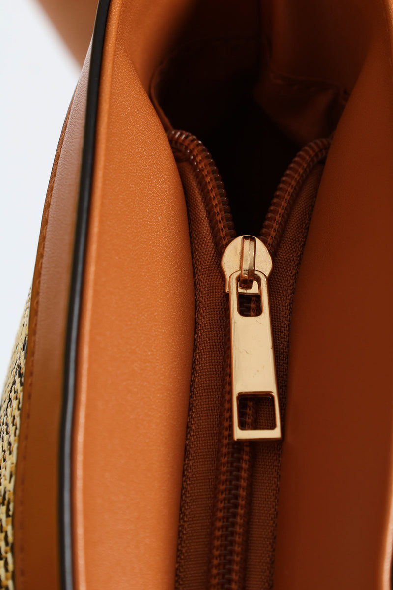 Pocket Detail Straw Tote Bag - Tan