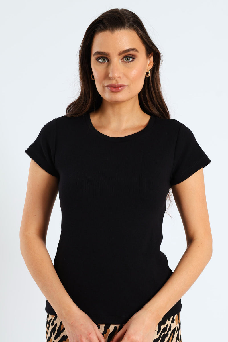 Crew Rib Fitted Tee - Black