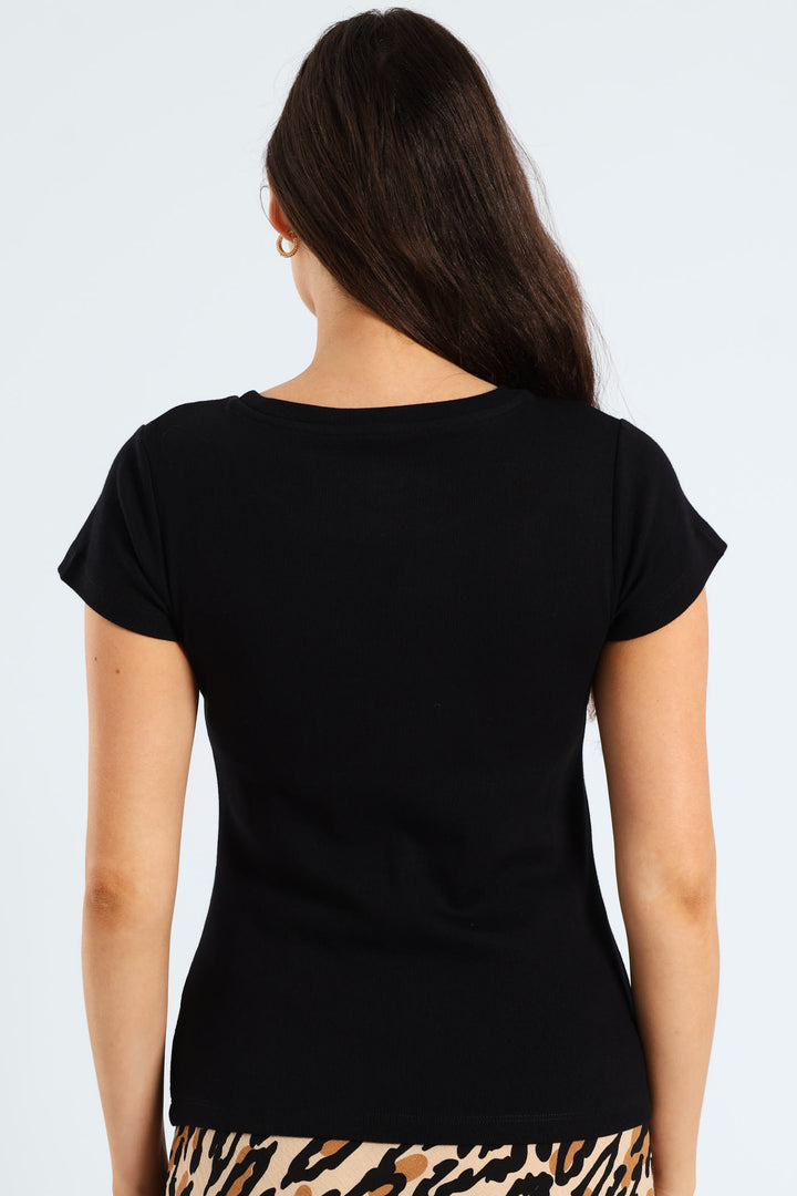 Crew Rib Fitted Tee - Black