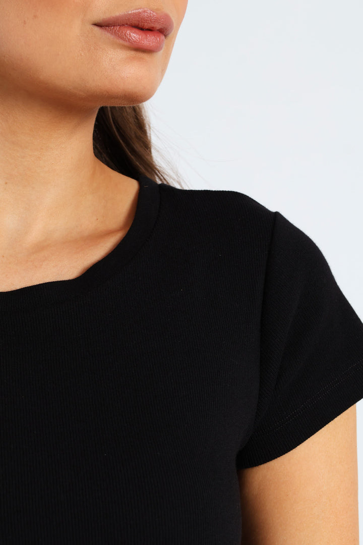 Crew Rib Fitted Tee - Black