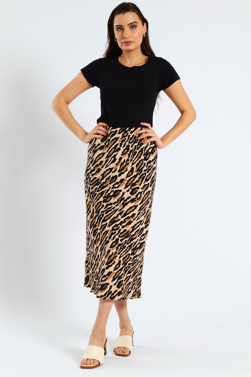 Pull On Bias Cut Midi Skirt - Multi