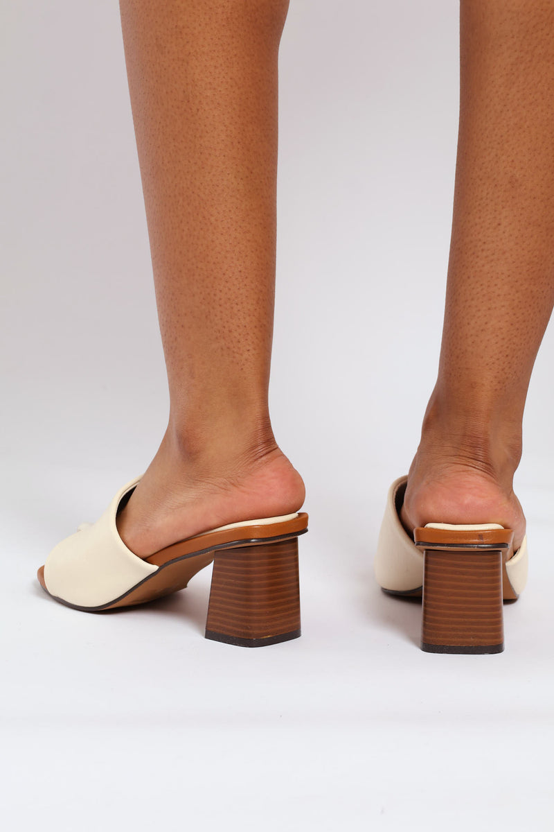 Slip On Wooden Stack Mule Heel - White