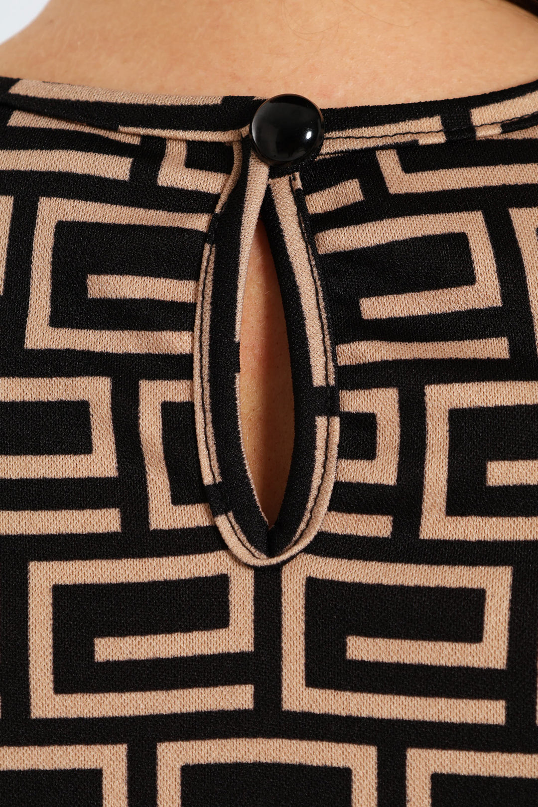 Geo Crew Neck Blouse - Black