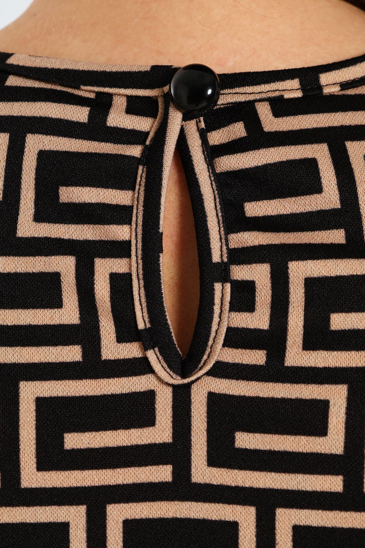 Geo Crew Neck Blouse - Black