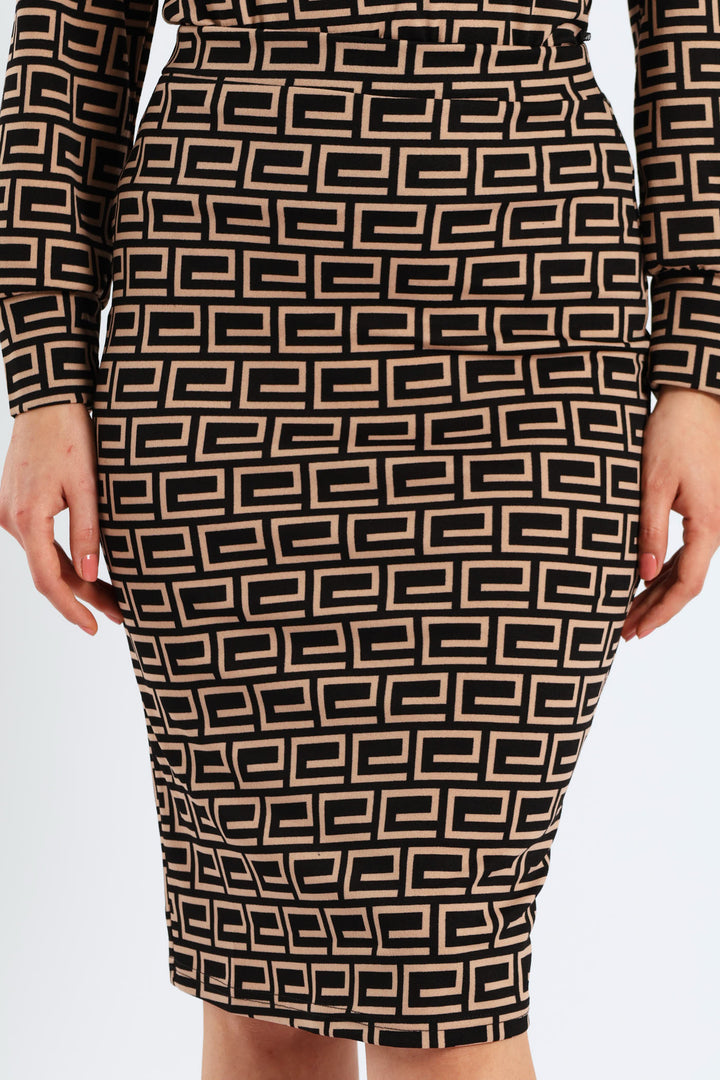 Geo Basic Career Skirt - Black