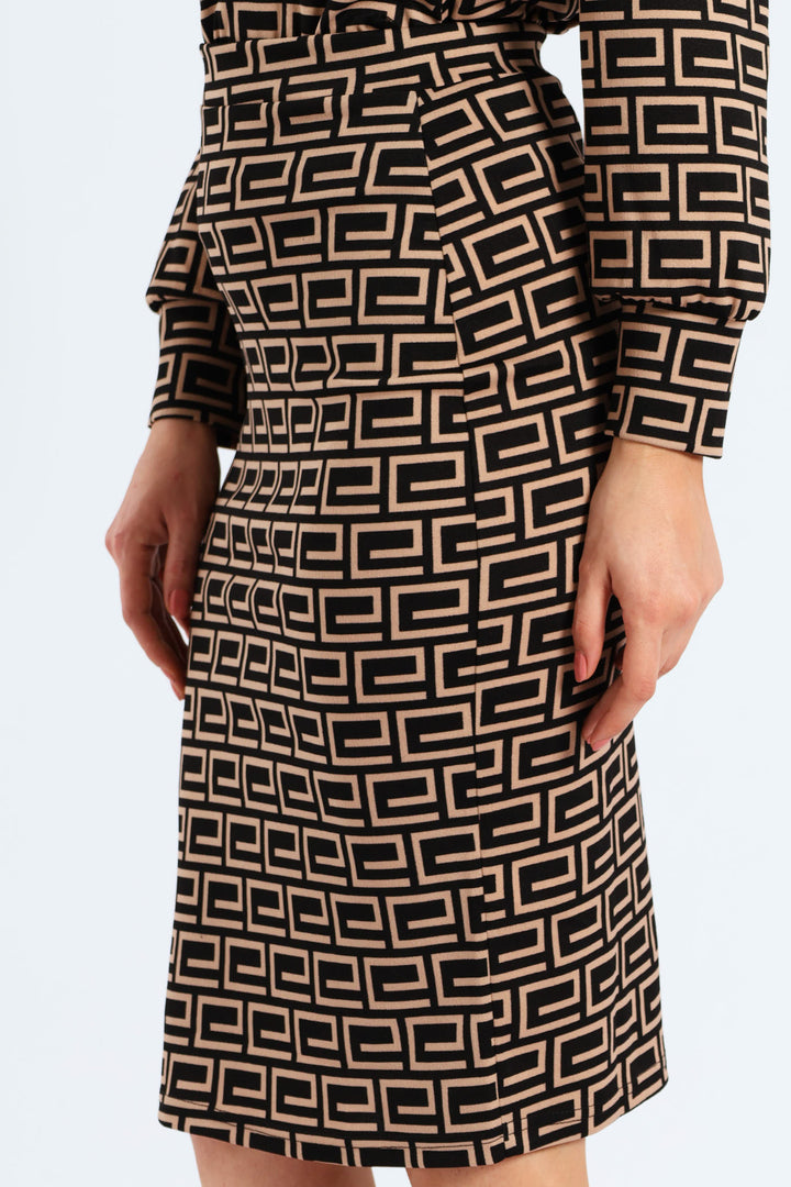 Geo Basic Career Skirt - Black