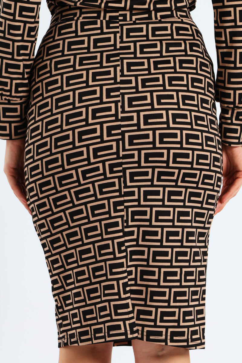 Geo Basic Career Skirt - Black
