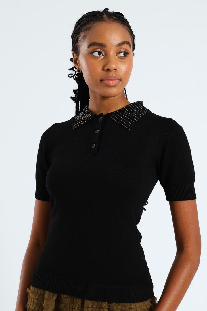 Embellished Collar Golfer - Black